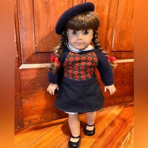 Charming Plaid Doll Outfit with Navy and Red Accents